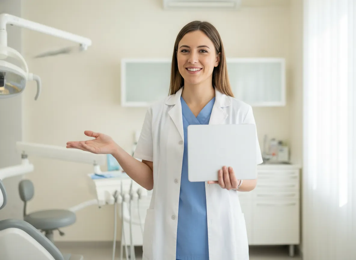 Assistente alla poltrona in uno studio dentistico moderno